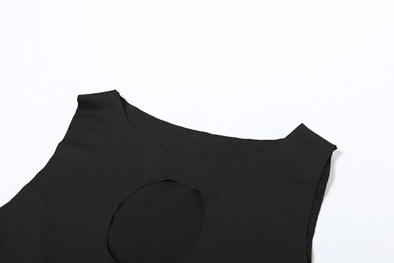 Crew Neck Sleeveless Oval Cutout Rhinestone Ring Hardware Bodycon Mini Dress