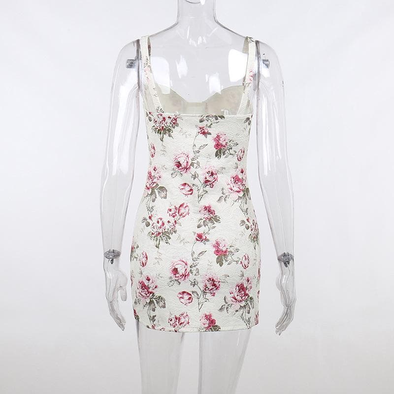Sweetheart Neck Spaghetti Strap Floral Jacquard Bustier Mini Dress