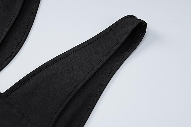 Wide Strap Deep Plunge Oval Cutout Bodycon Column Maxi Dress