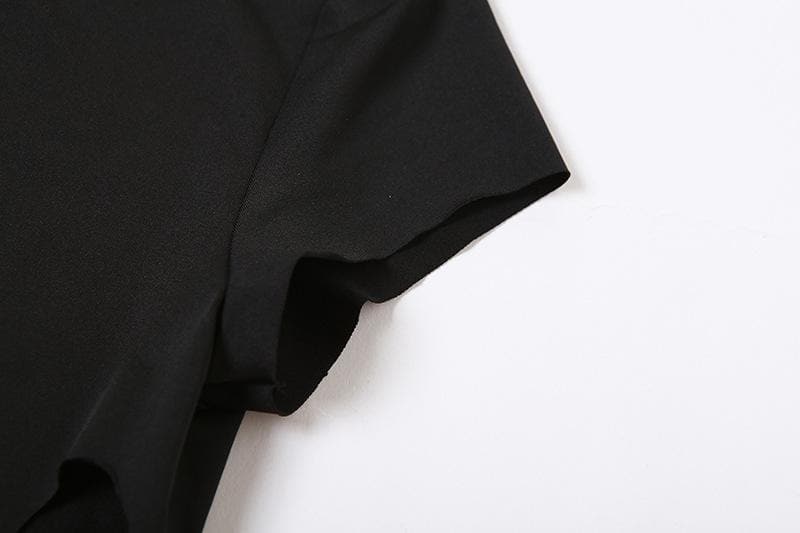 Crew Neck Cap Sleeve Slash Cutout Hollow Out Bodycon Mini Dress