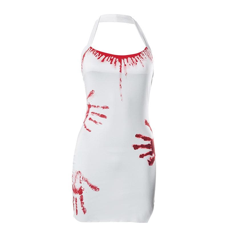 Halter Bloody Handprint Graphic Bodycon Mini Dress