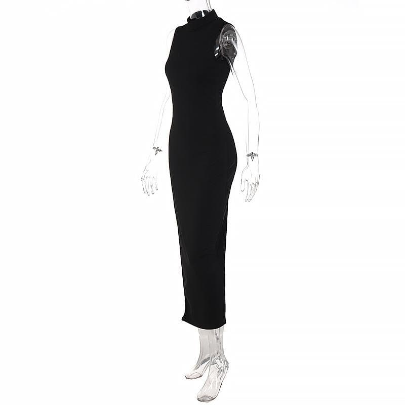 High Neck Sleeveless Side Slit Bodycon Maxi Dress