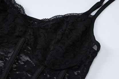 Lace Corset Bodice Handkerchief Hem Spaghetti Strap Mini Dress