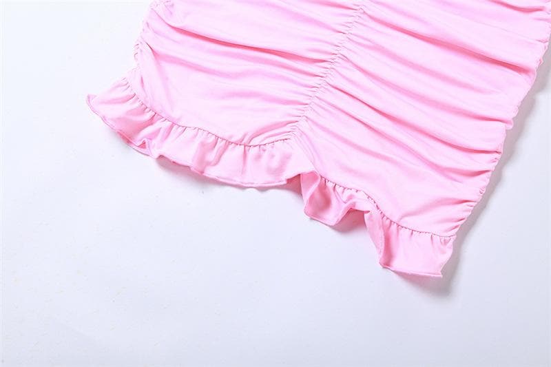 Strapless Sweetheart Ruched Tube Top Sheer Overlay Maxi Skirt Set