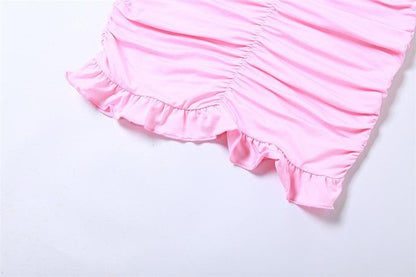 Strapless Sweetheart Ruched Tube Top Sheer Overlay Maxi Skirt Set