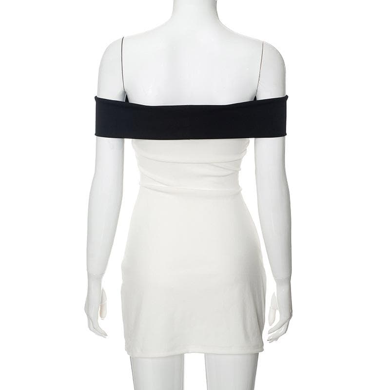 Off Shoulder Oversized Bow Contrast Bodycon Mini Dress
