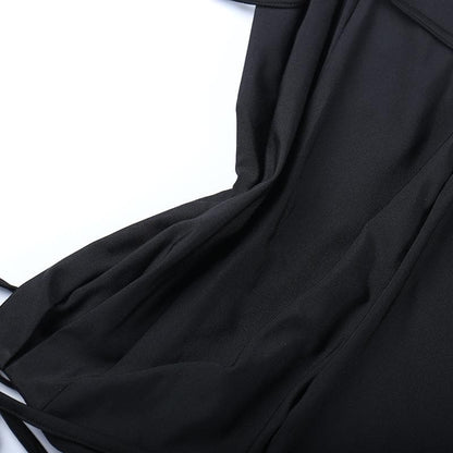 Cowl Neck Self Tie Spaghetti Strap Side Slit Bodycon Midi Dress