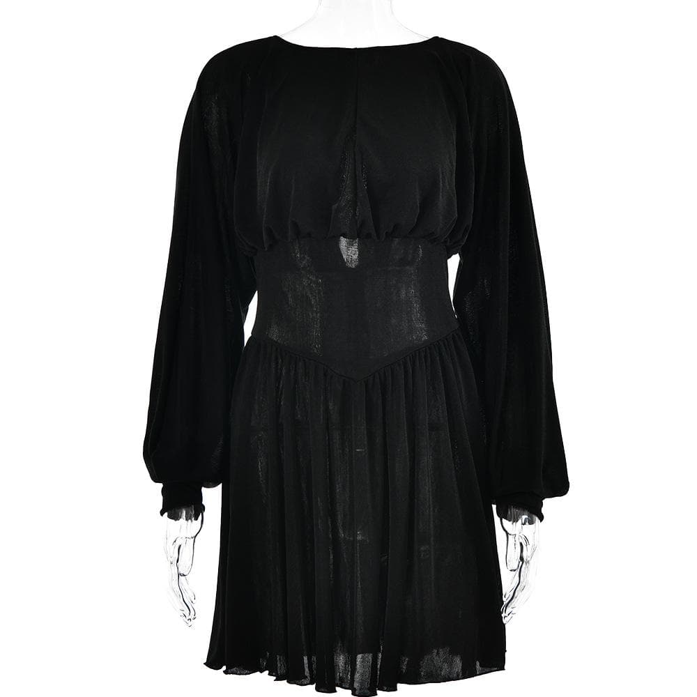 Button Ruched Corset Long Sleeve Mini Dress