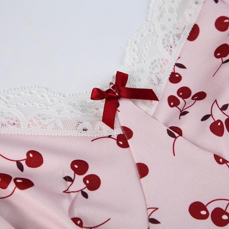 Sweetheart Lace Trim Print Bow Strap Bodycon Mini Dress