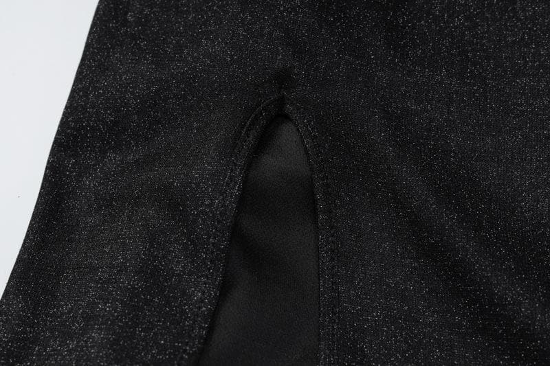Cutout Neckline Glitter Long Sleeve High Slit Shrug Overlay Maxi Dress