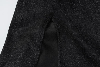 Cutout Neckline Glitter Long Sleeve High Slit Shrug Overlay Maxi Dress