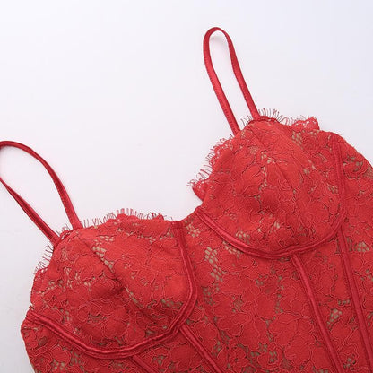 Lace Corset Bodice Sweetheart Spaghetti Strap Satin Mini Dress
