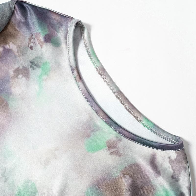 Crew Neck Long Sleeve Abstract Watercolor Print Bodycon Maxi Dress