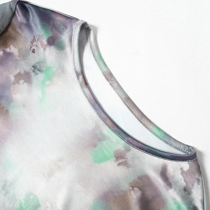 Crew Neck Long Sleeve Abstract Watercolor Print Bodycon Maxi Dress
