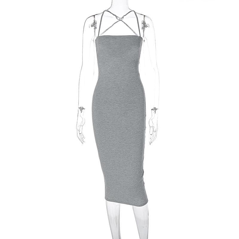 Square Neck Lace Up Criss Cross Tie Back Bodycon Maxi Dress