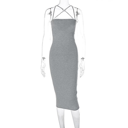 Square Neck Lace Up Criss Cross Tie Back Bodycon Maxi Dress