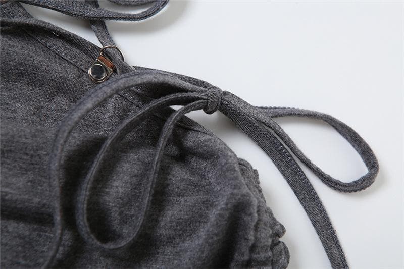Mock Neck Lace-Up Cutout Drawstring Mini Dress