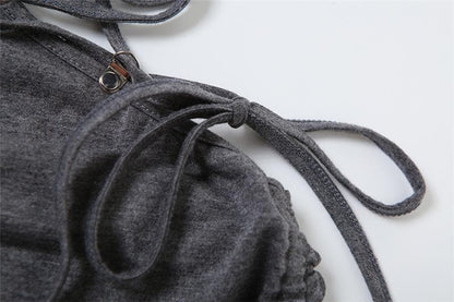 Mock Neck Lace-Up Cutout Drawstring Mini Dress