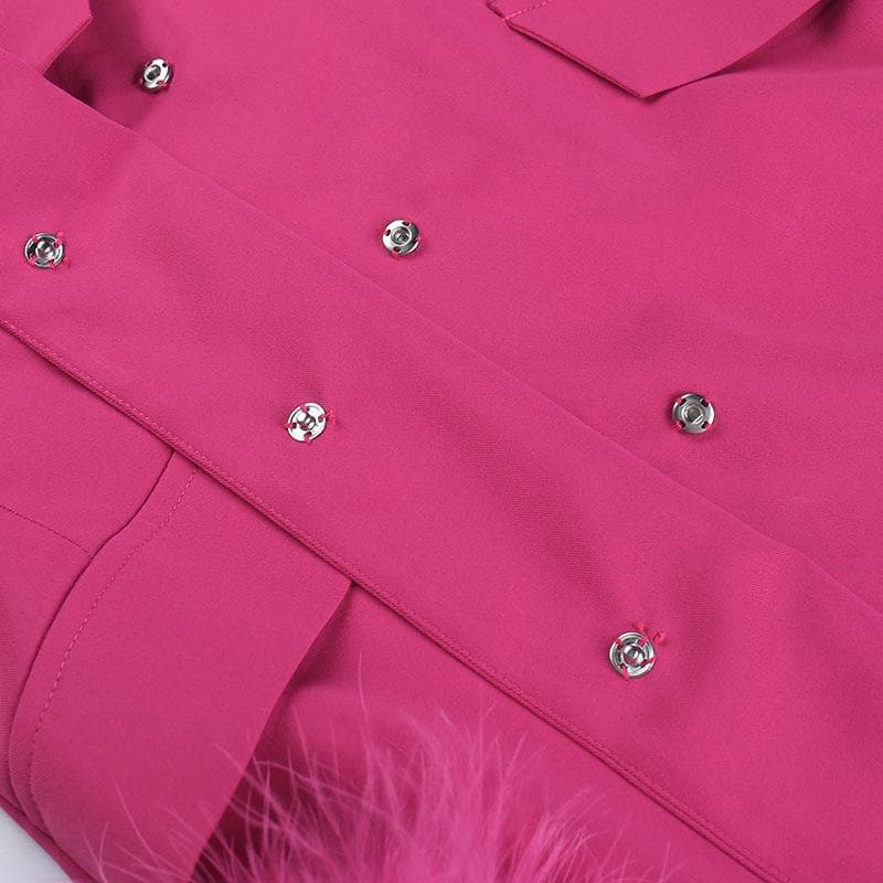Shawl Collar Feather Trim Longline Blazer Coat