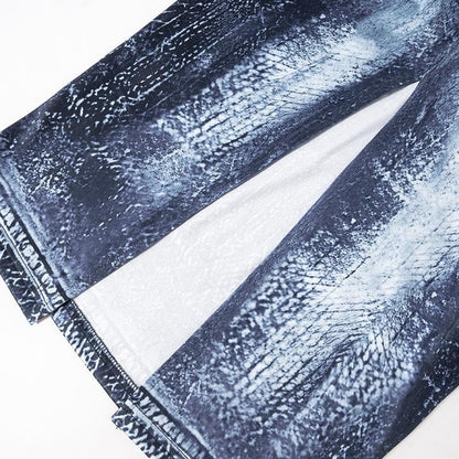 Distressed Denim Print Spaghetti Strap Bodycon Maxi Dress