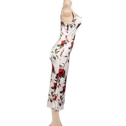 Floral Print Cowl Neck Spaghetti Strap Satin Midi Dress
