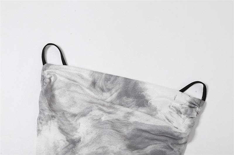 Marble Tie Dye Print Cowl Neck Spaghetti Strap Side Ruched Cami Mini Dress