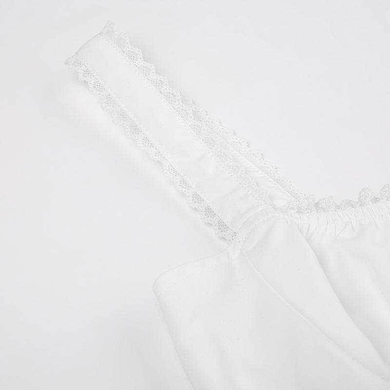 Lace Trim Square Neck Zip Up Ruched Backless Mini Dress