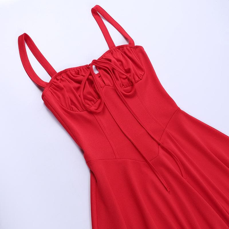 Ruched Sweetheart Neck Spaghetti Strap High Slit Midi Dress