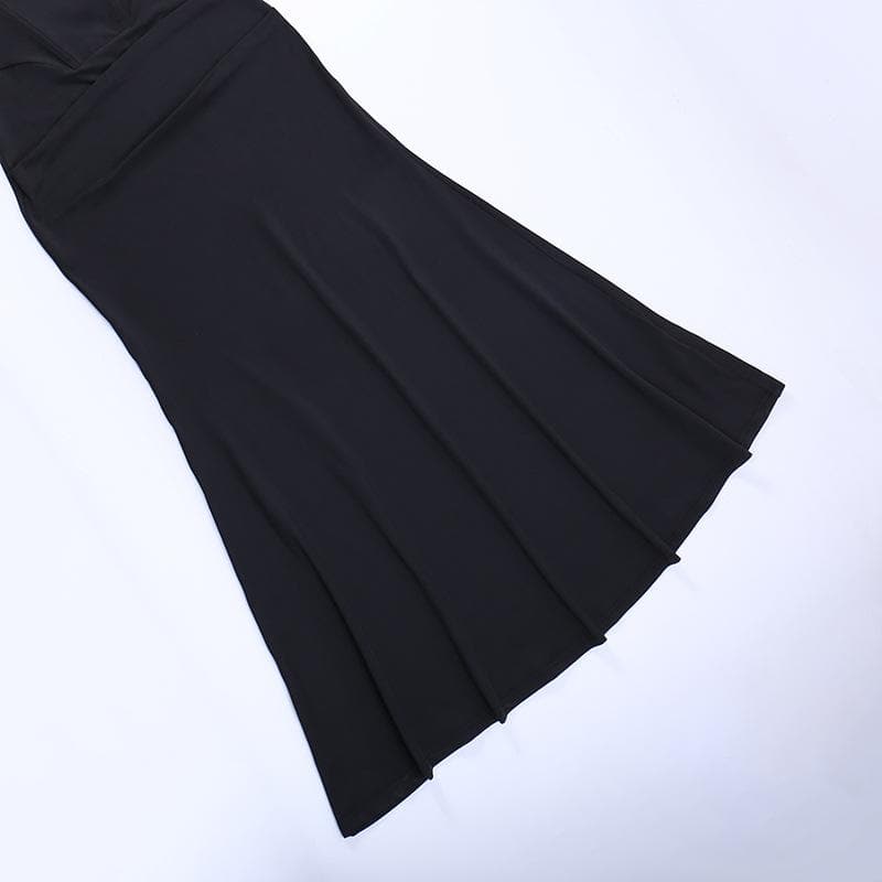 Spaghetti Strap Cowl Neck Corset Seam Ruched Bodycon Maxi Dress