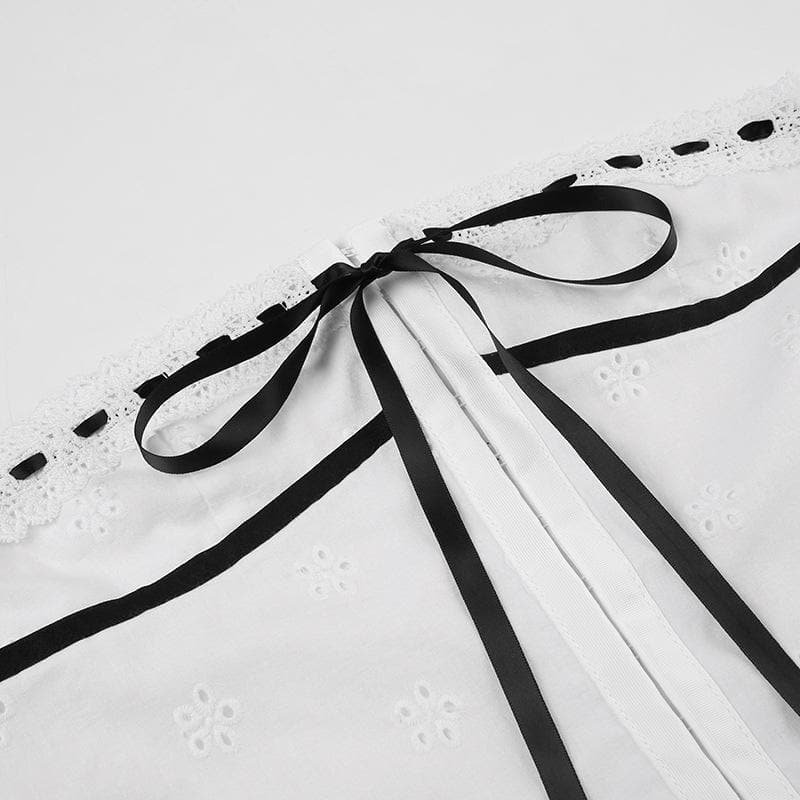 Eyelet Strapless Contrast Bow Trim Tube Mini Dress