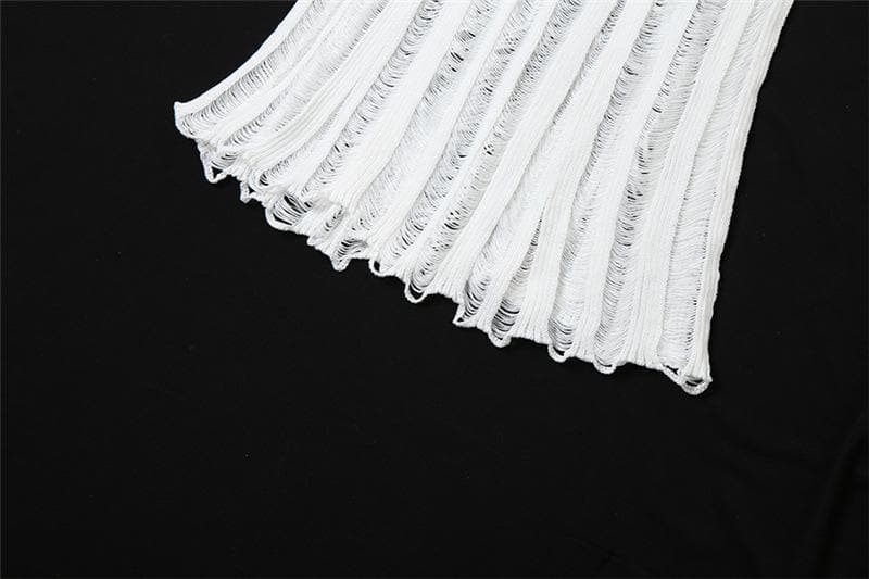 Sleeveless Mock Neck Ribbed Knit Distressed Ladder Hem Maxi Dress
