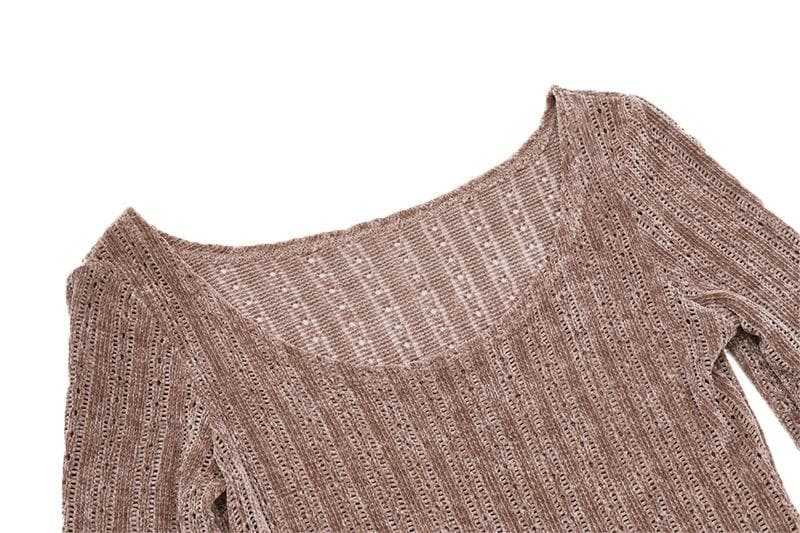 Ribbed Knit Scoop Neck Long Sleeve Bodycon Mini Dress