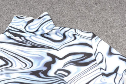 Mock Neck Short Sleeve Marble Print Bodycon Mini Dress