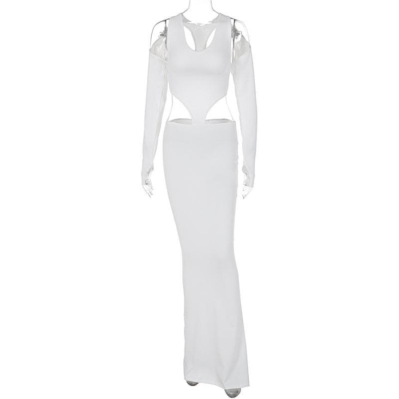 U-Neck Cutout Glove Sleeve Hollow Out Maxi Dress