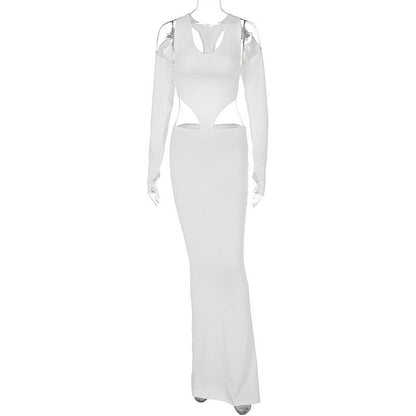 U-Neck Cutout Glove Sleeve Hollow Out Maxi Dress
