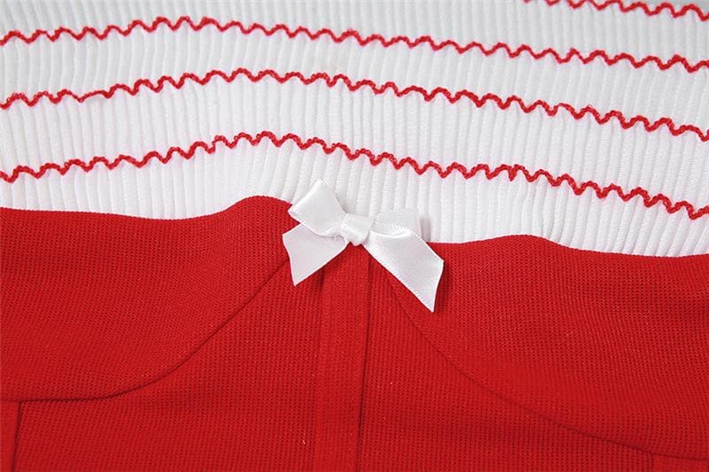 Strapless Corset Rib Knit Bust Bow Detached Sleeve Mini Dress Set