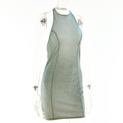 Shimmer Halter Neck Paneled Bodycon Mini Dress