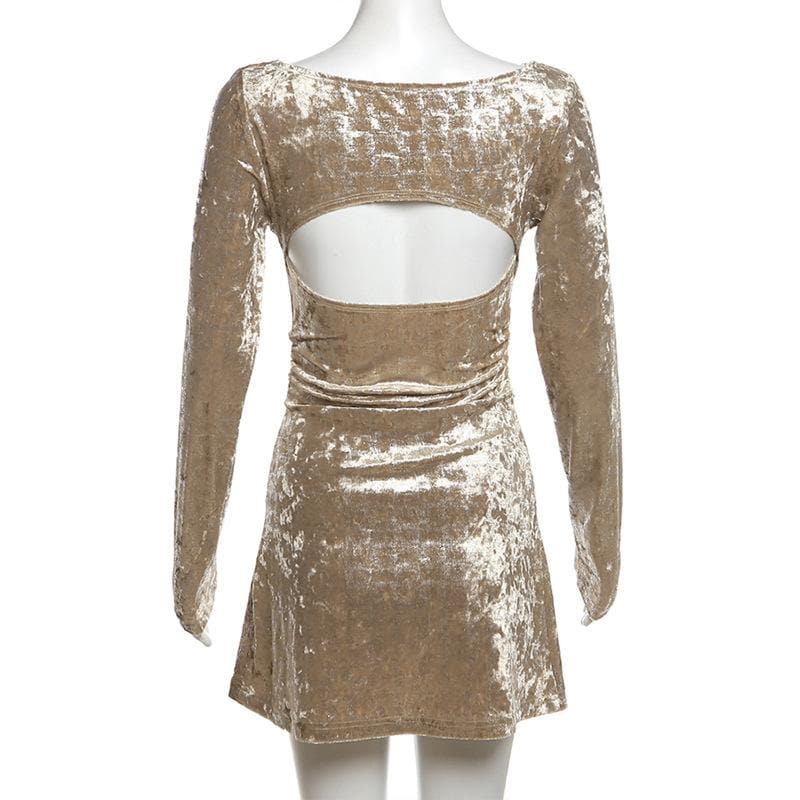 Cowl Neck Cutout Long Sleeve Velvet Mini Dress