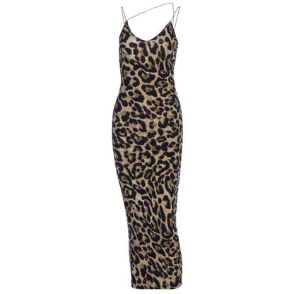 Print Contrast Spaghetti Strap U Neck Backless Midi Dress