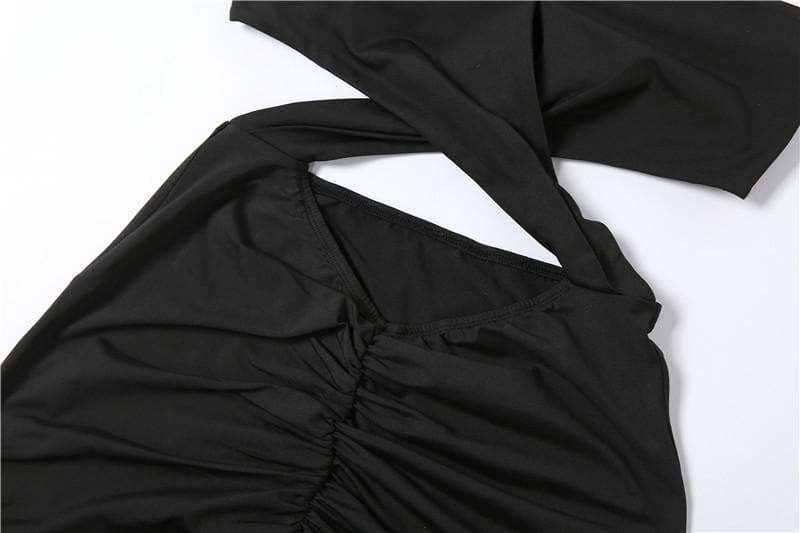 Hooded Sweetheart Criss Cross Midriff Cutout Ruched Bodycon Maxi Dress