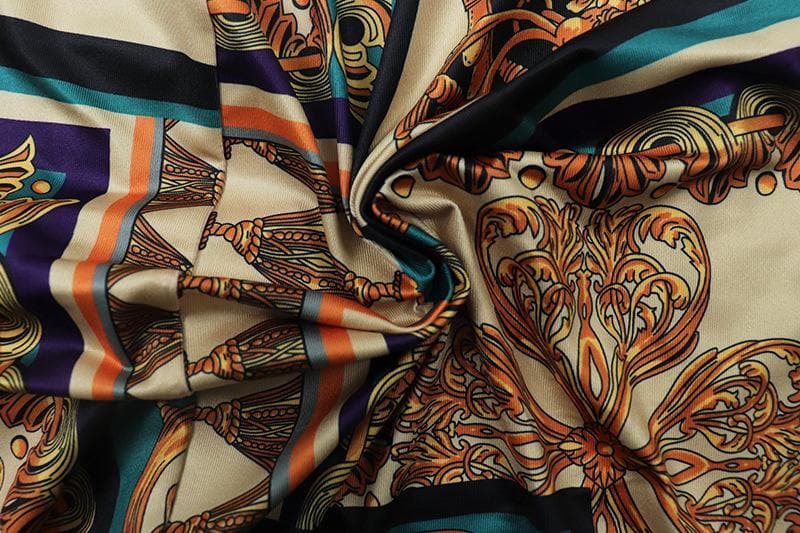 Halter Deep V Baroque Chain Medallion Print High Slit Maxi Dress