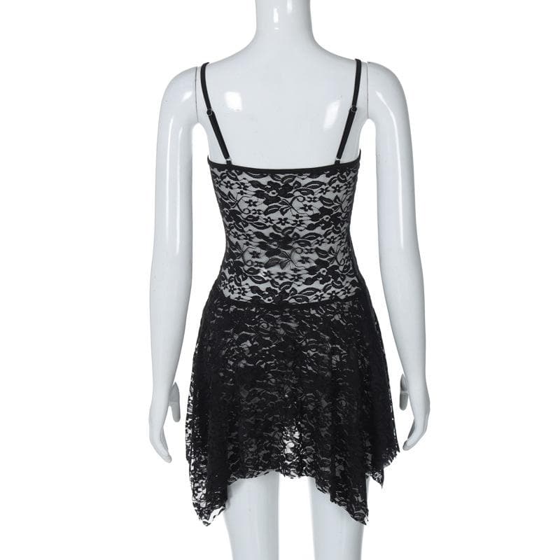 Lace Corset Bodice Handkerchief Hem Spaghetti Strap Mini Dress