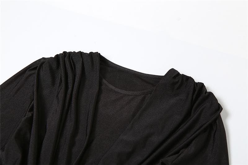 Deep V Twist Front Long Sleeve Ruched Metallic Side Slit Maxi Dress