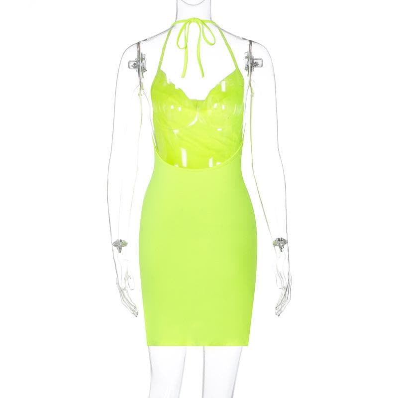 Halter Cowl Neck Tie Back Bodycon Mini Dress