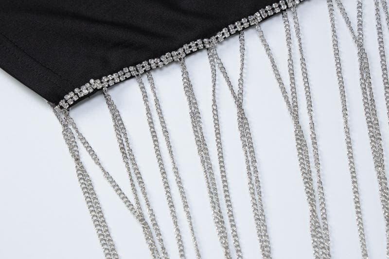 Strapless Side Chain Fringe Hem Bodycon Mini Dress
