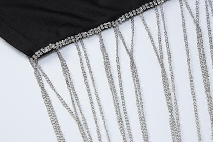 Strapless Side Chain Fringe Hem Bodycon Mini Dress
