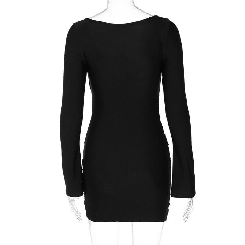 Off Shoulder Cross Front Ruched Long Sleeve Mini Dress