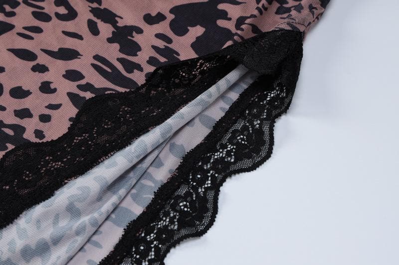 Print Cowl Halter Lace Trim Side Slit Midi Dress