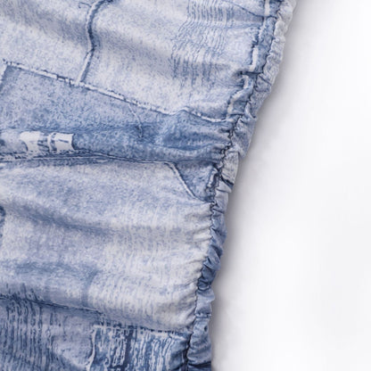Strapless Denim Patchwork Ruched Drawstring Asymmetric Hem Mini Dress