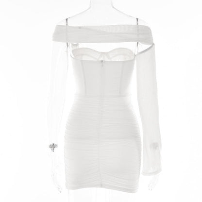 One Shoulder O Ring Hollow Out Mesh Backless Bodycon Mini Dress
